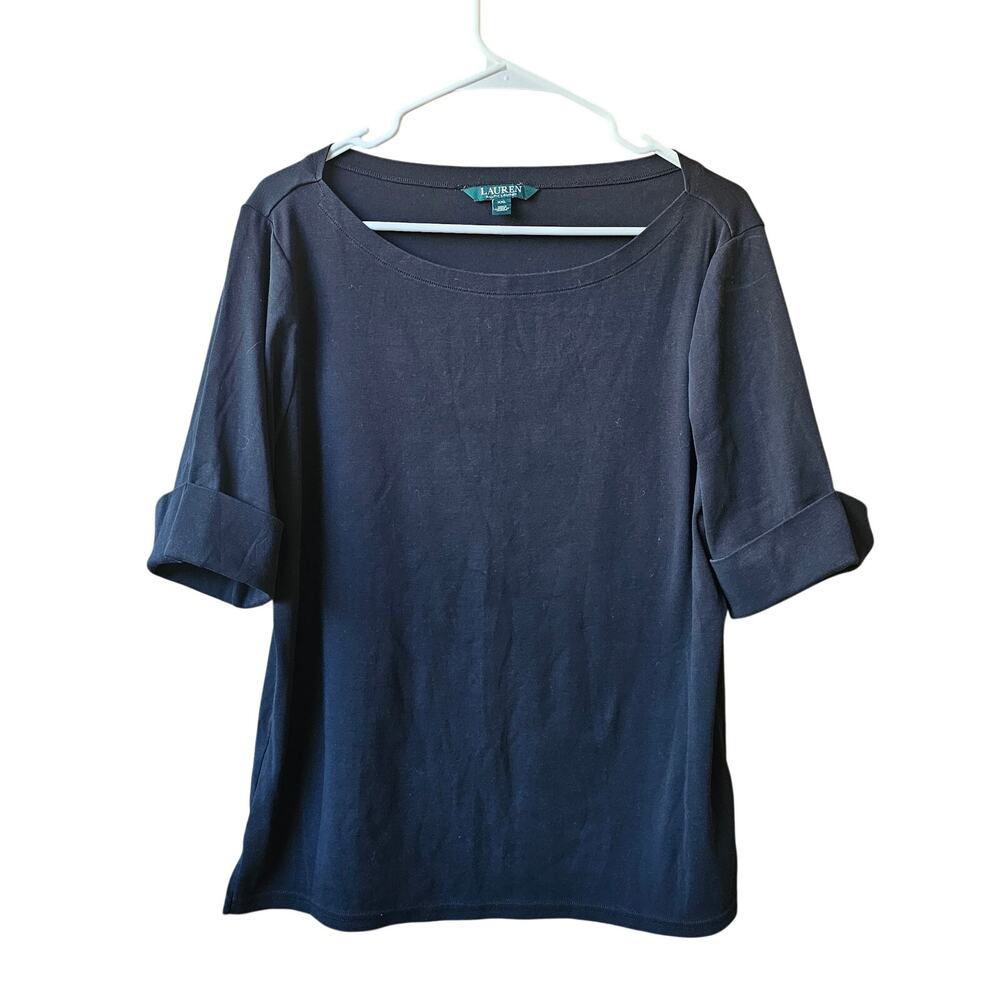 Lauren Ralph Lauren black cuffed sleeve boat neck blouse Womens Plus size XXL